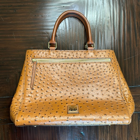 Dooney & Bourke Handbags - Dooney & Bourke Zippered Ostrich Satchel Tan